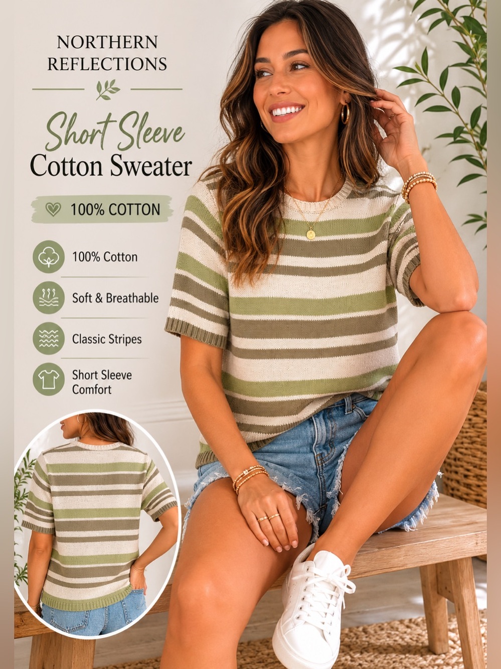 Northern Reflections 100% Cotton Summer Striped Cottagecore Sweater